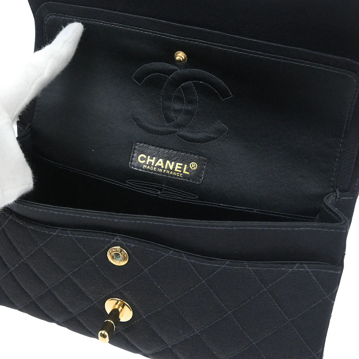 Chanel Black Cotton Small Classic Double Flap Shoulder Bag - Image 9