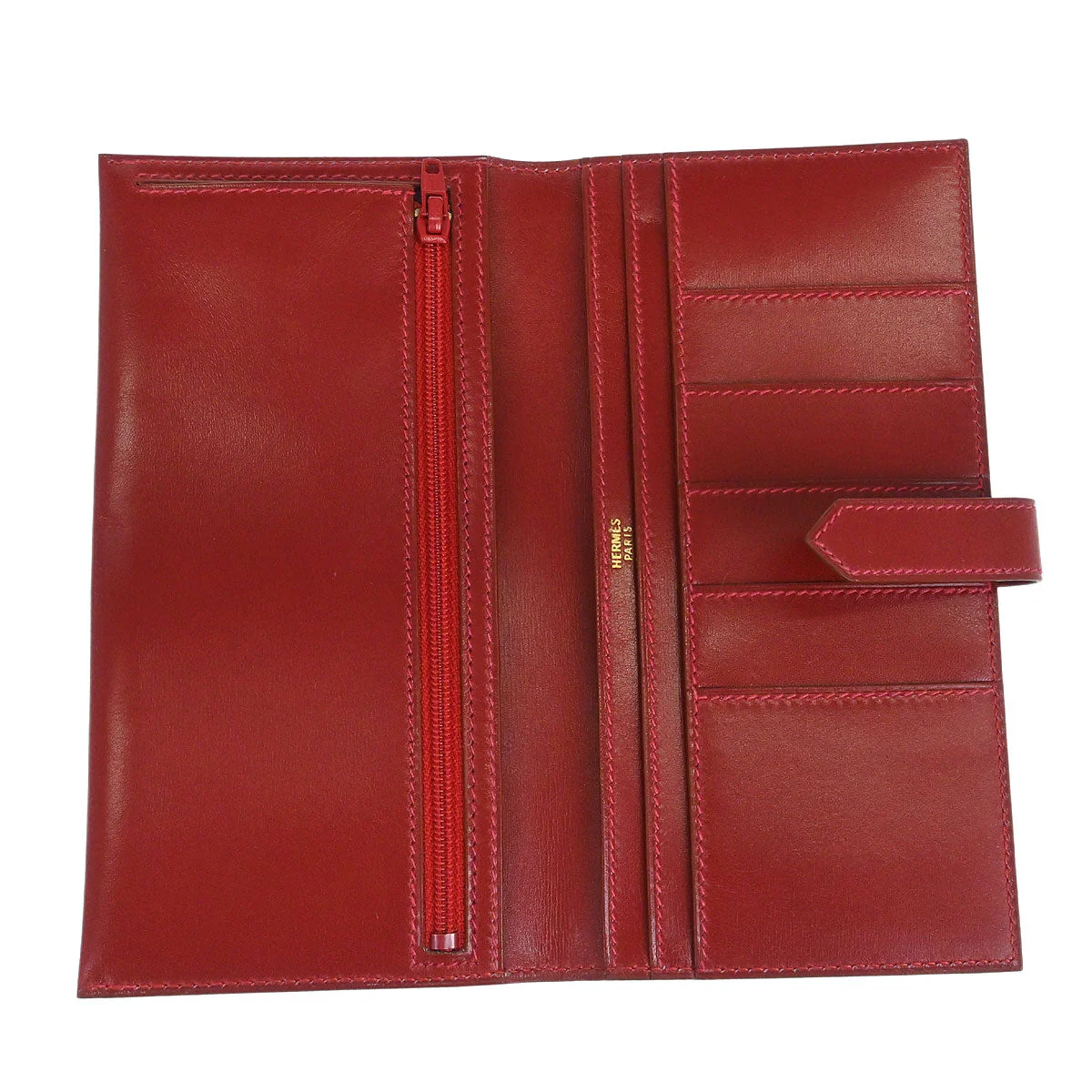 Hermes Rouge H Box Calf Bearn Bifold Long Wallet - Image 6