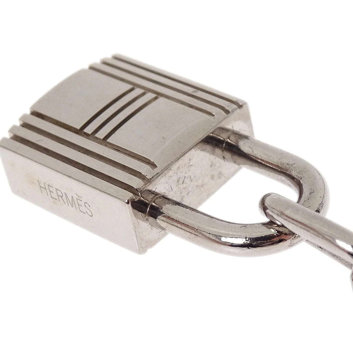 Hermes Amulet Bull Lock Key Holder Bag Charm Silver Small Good - Image 3
