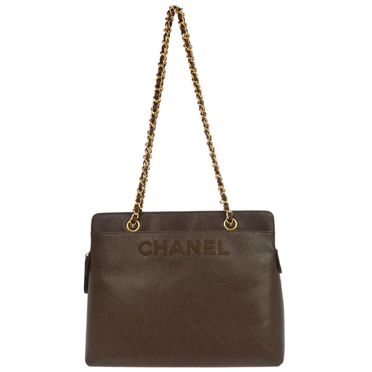 Chanel 1997-1999 Brown Caviar Skin Tote Handbag
