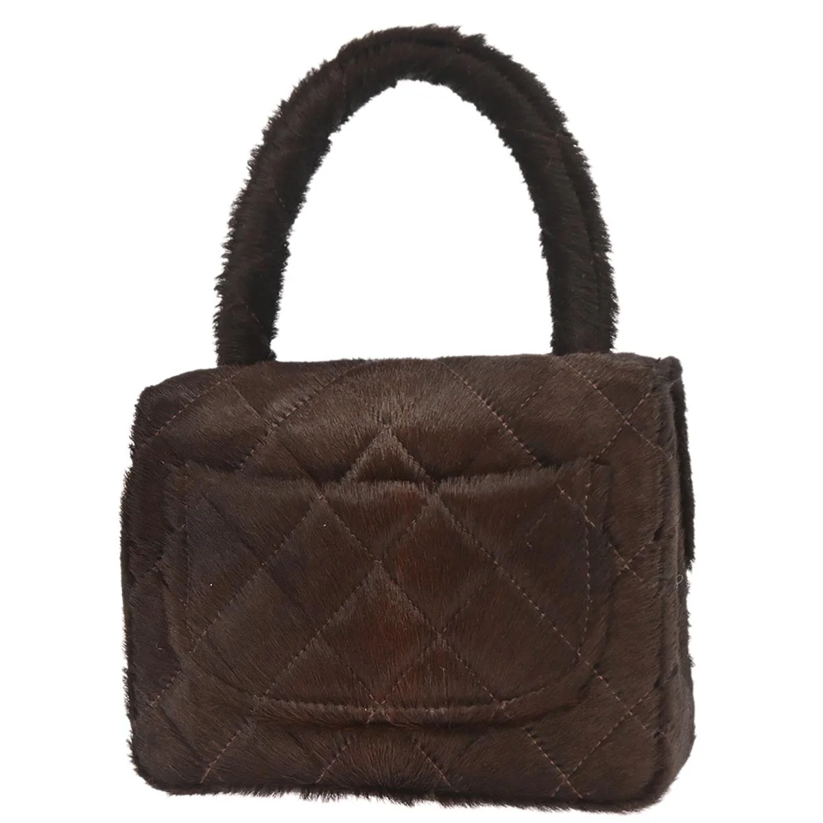 Chanel 1991-1994 Brown Pony Hair Micro Classic Flap Handbag - Image 2
