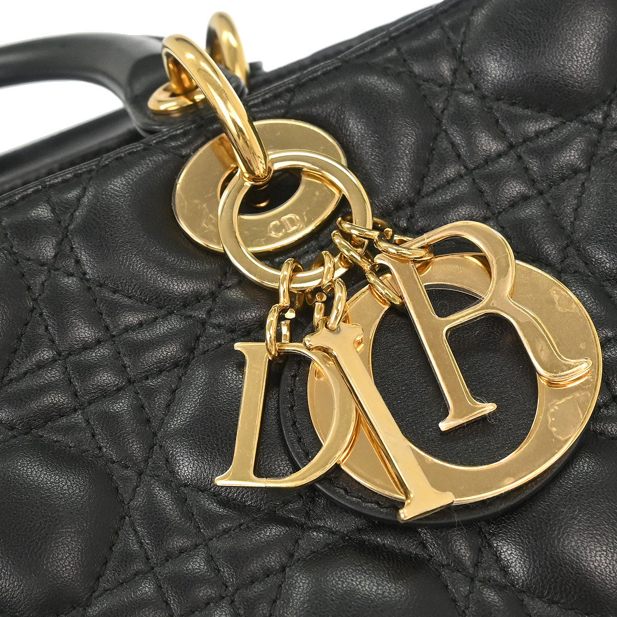 Christian Dior Black Lambskin Large Lady Dior Cannage 2way Shoulder Handbag - Image 6