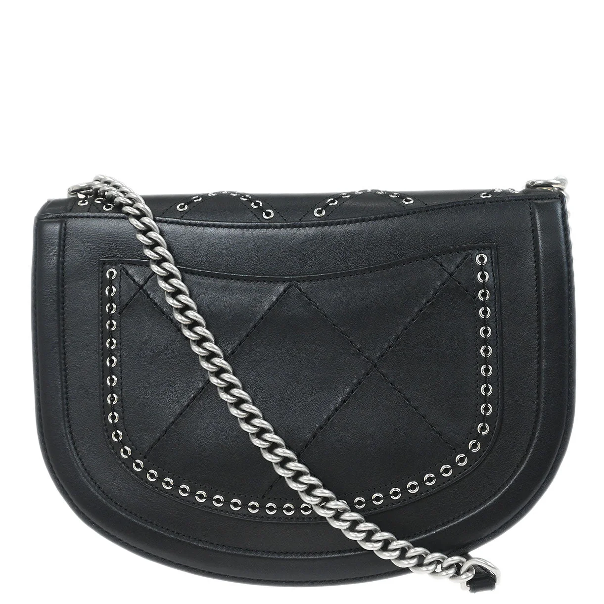 Chanel 2018 Black Calfskin Coco Eyelets Round Flap Shoulder Bag - Image 2