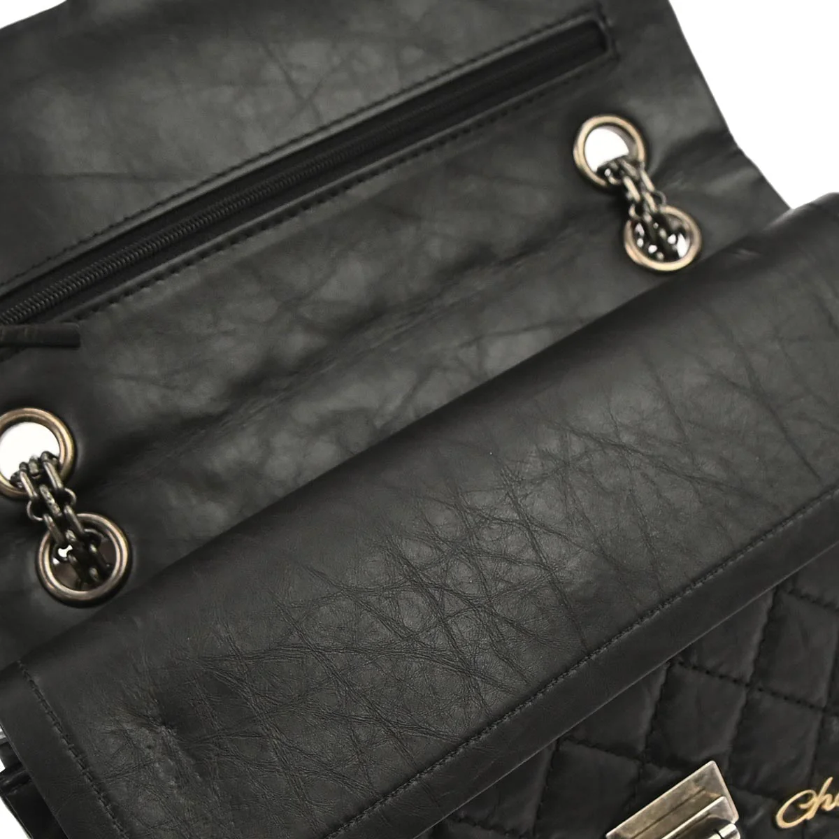 Chanel 2012 Black Calfskin Icon 2.55 Medium Classic Double Flap Shoulder Bag - Image 6