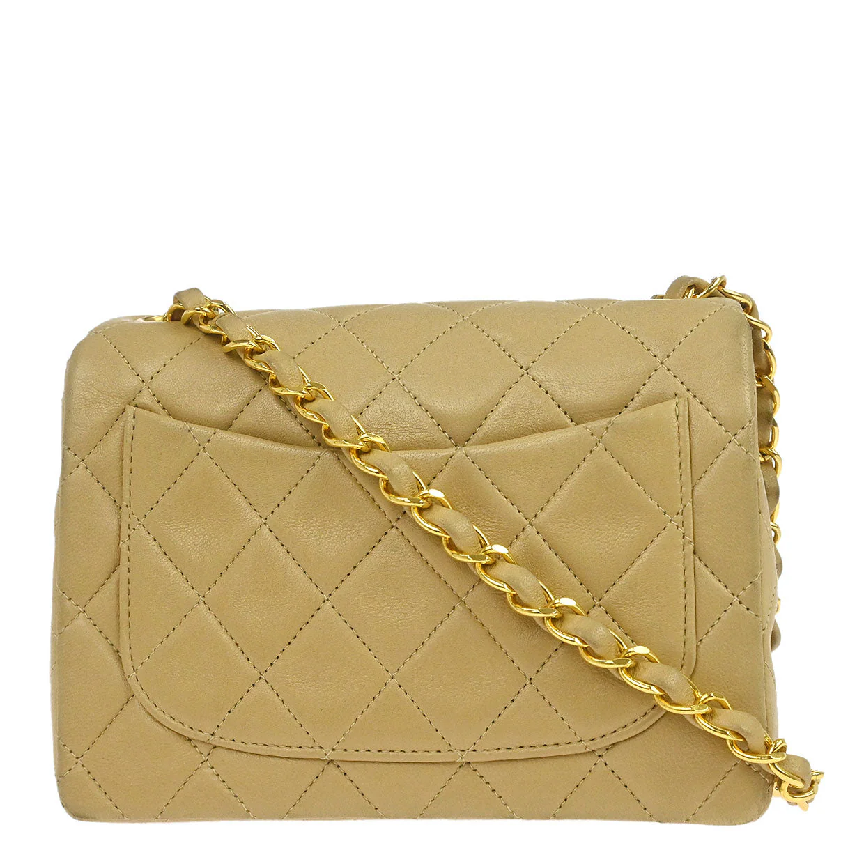 Chanel Beige Lambskin Mini Classic Square Flap Shoulder Bag 17 - Image 2