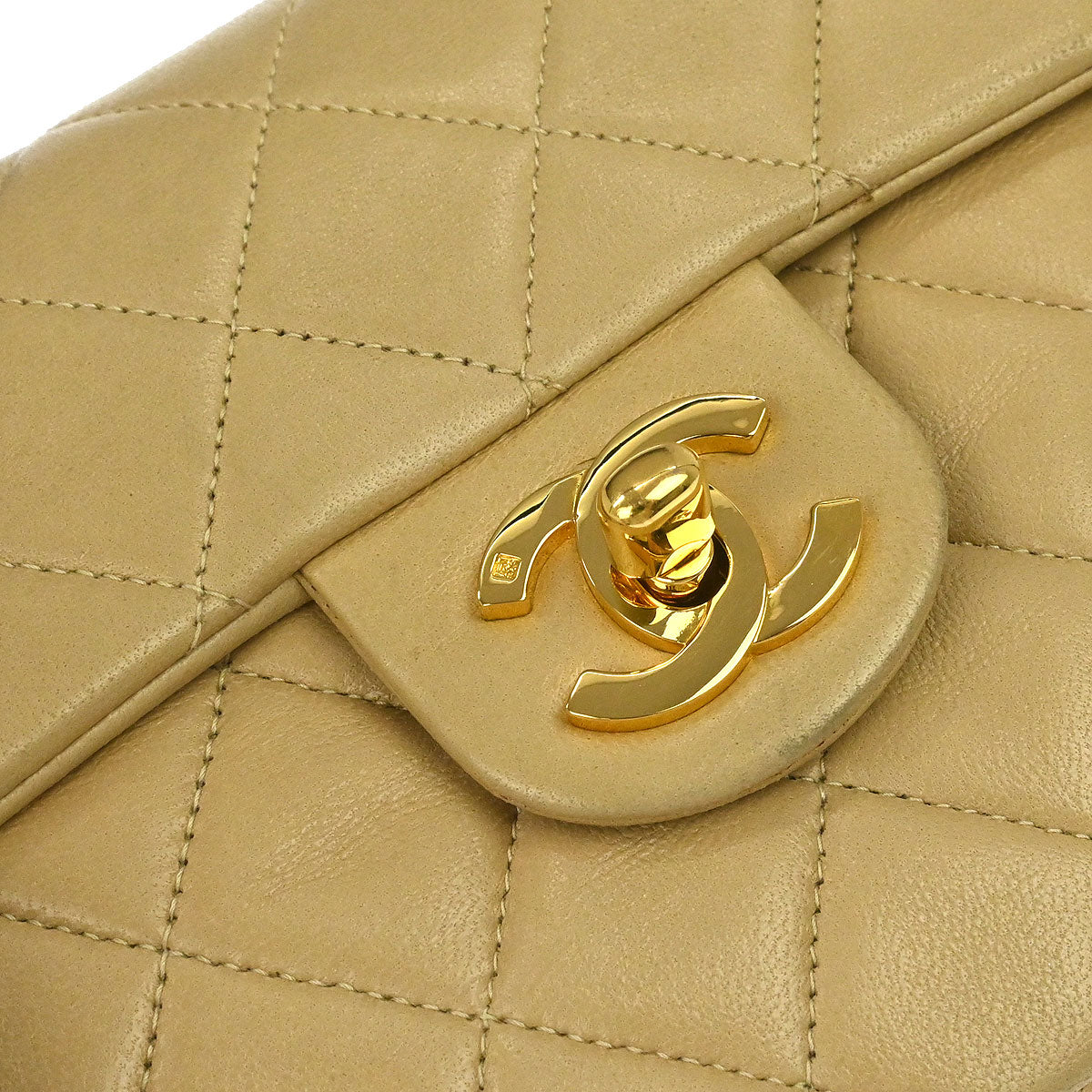 Chanel Beige Lambskin Mini Classic Square Flap Shoulder Bag 17 - Image 4