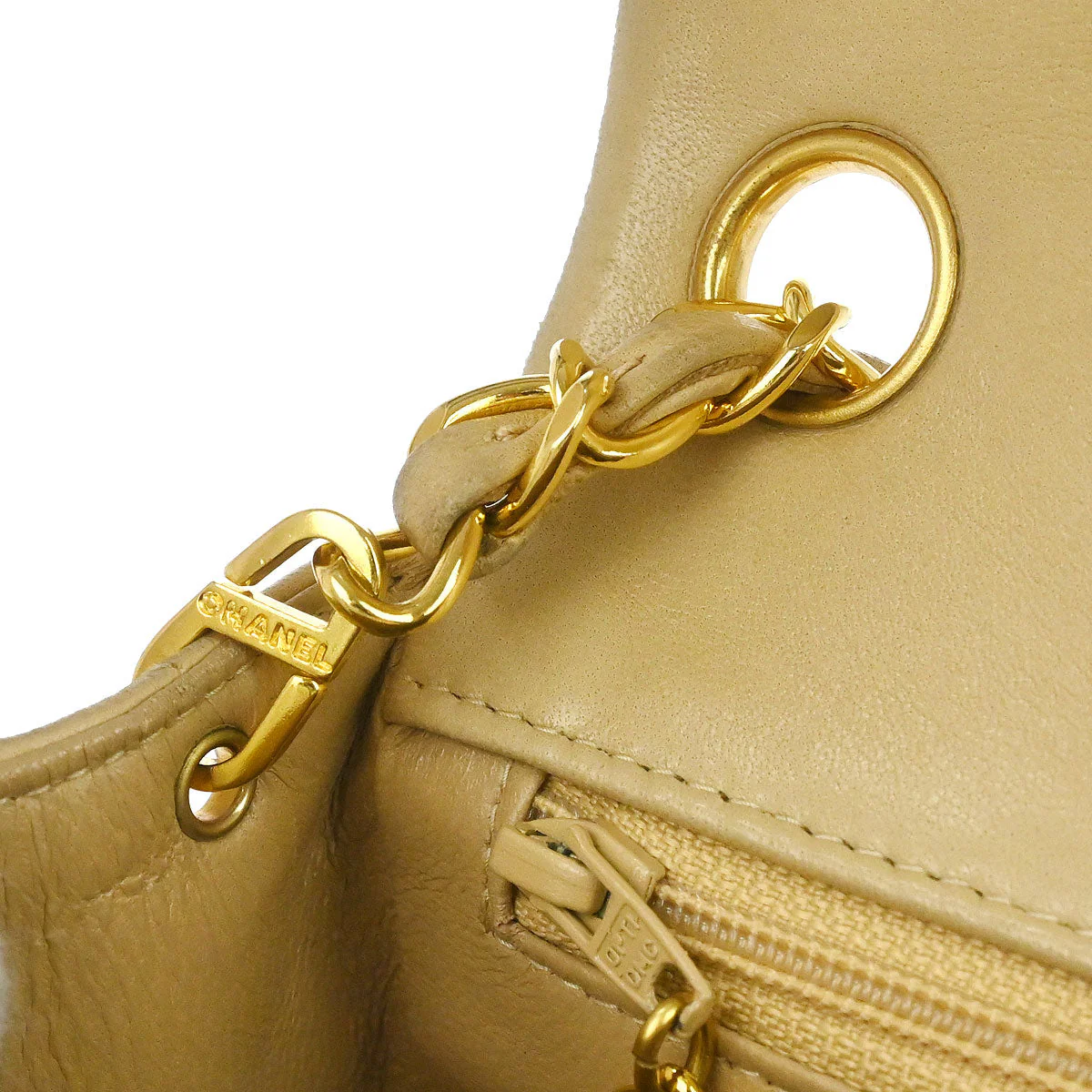 Chanel Beige Lambskin Mini Classic Square Flap Shoulder Bag 17 - Image 9