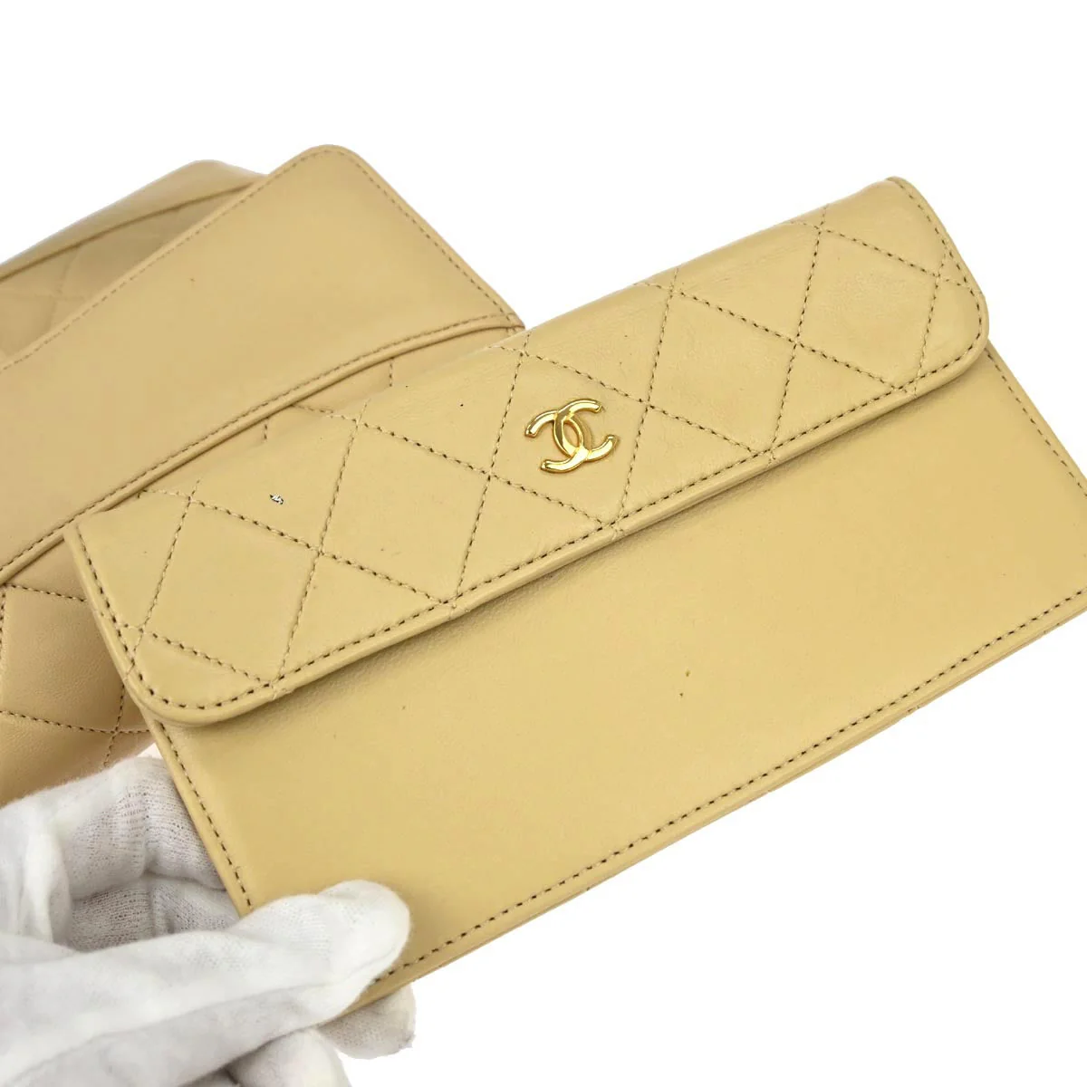 Chanel 1989-1991 Beige Lambskin Single Flap Shoulder Bag - Image 10