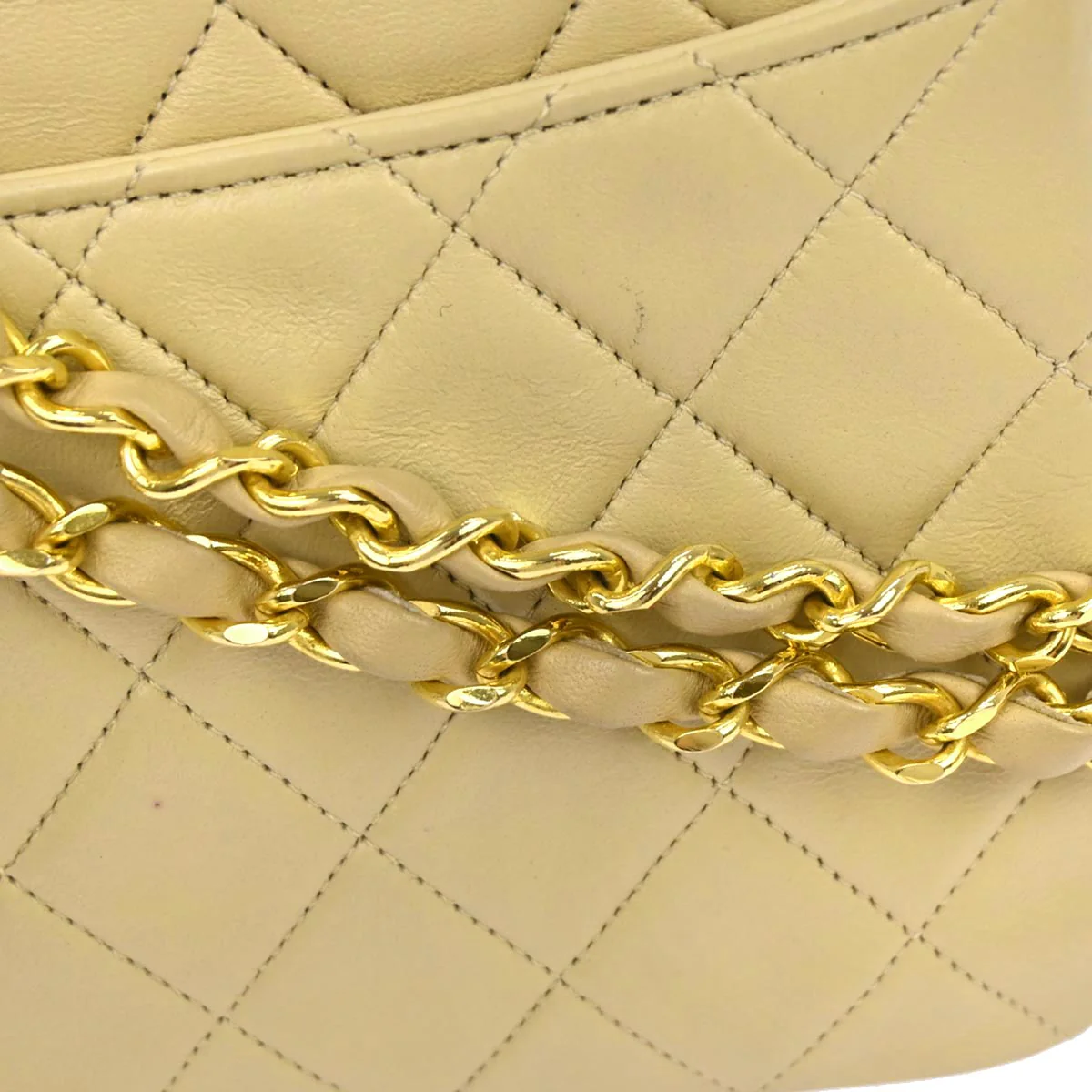 Chanel 1989-1991 Beige Lambskin Single Flap Shoulder Bag - Image 3