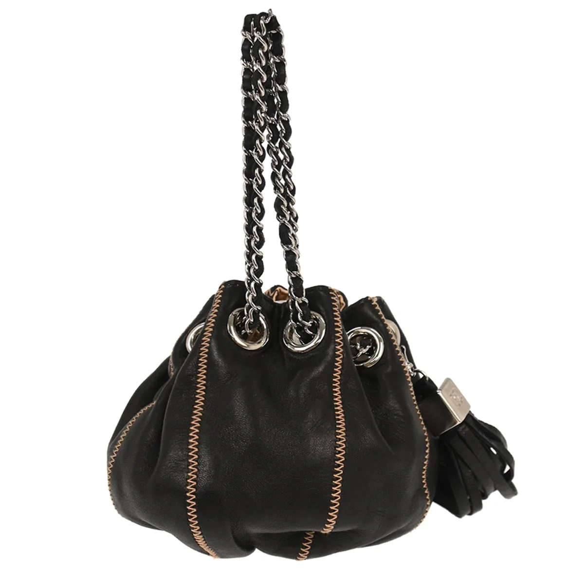 Chanel 2003-2004 Black Lambskin Sac Cordon Mini Reversible Drawstring Handbag - Image 2