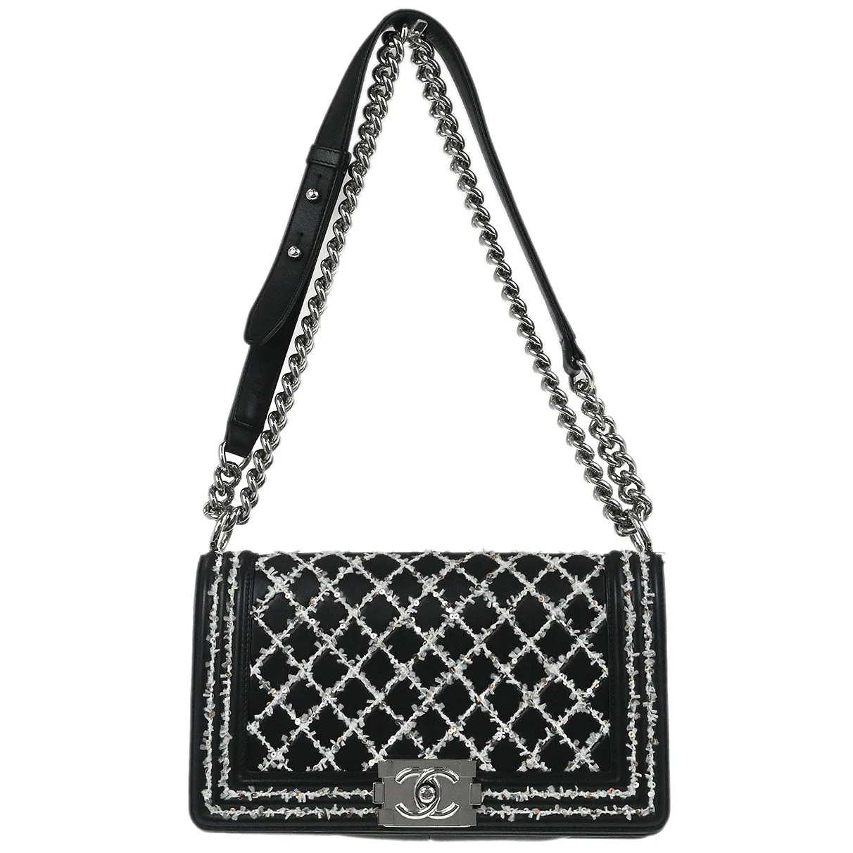 Boy Chanel 2017-2018 Black Lambskin Sequins Medium Shoulder Bag
