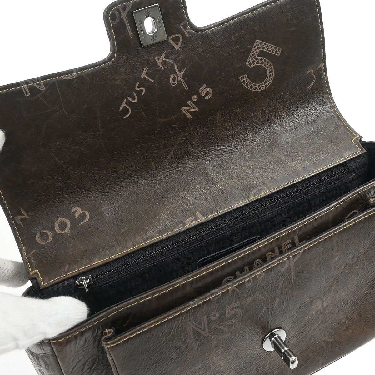 Chanel 2003-2004 Brown Calfskin Graffiti Handbag - Image 7