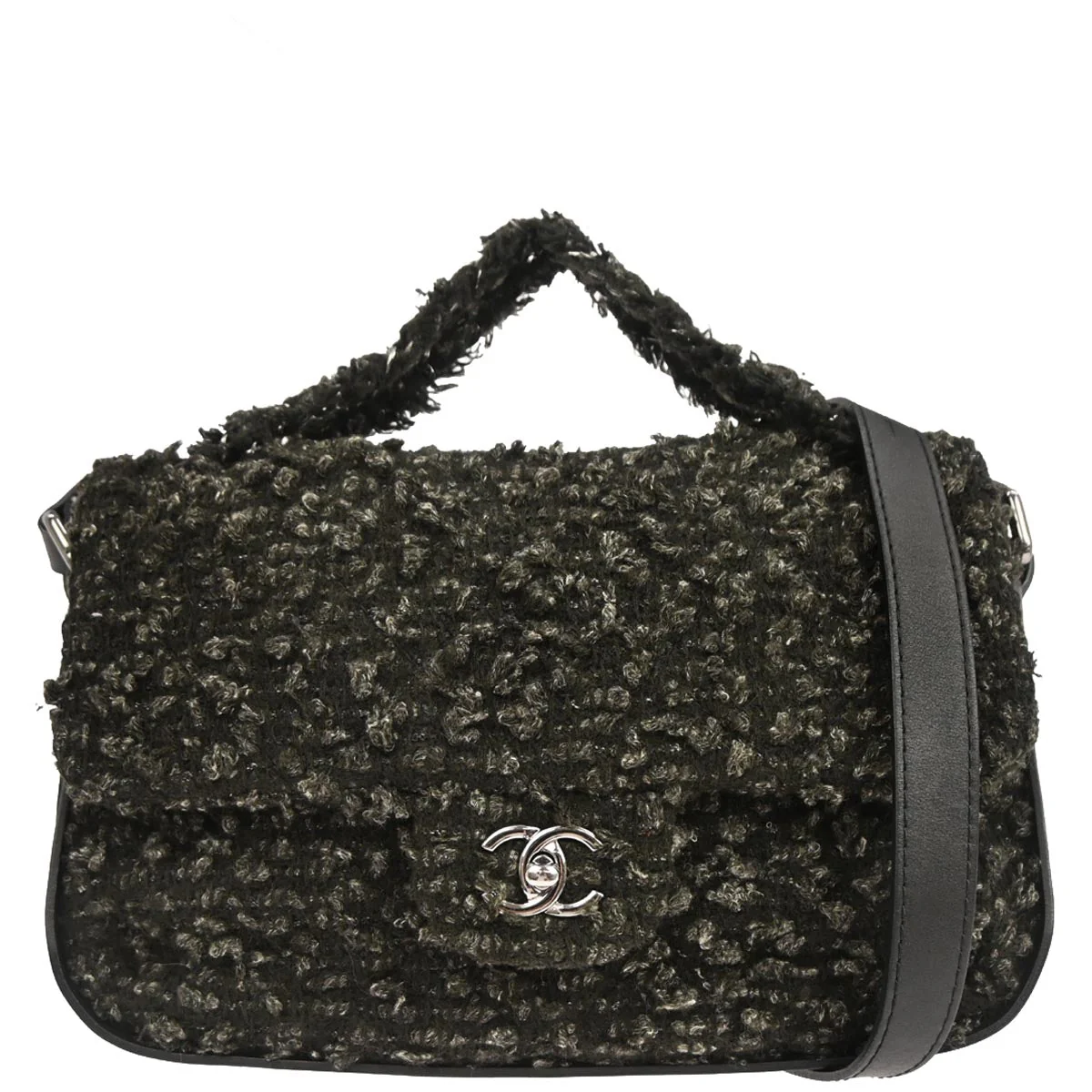 Chanel 2011 Black Tweed Jumbo 2way Shoulder Handbag