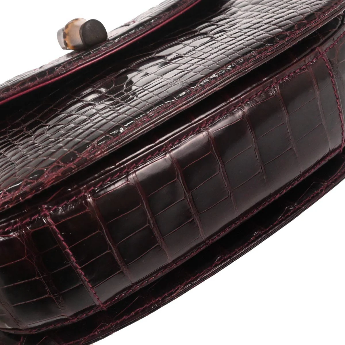 Gucci * Purple Crocodile Bamboo 2way Shoulder Handbag - Image 4