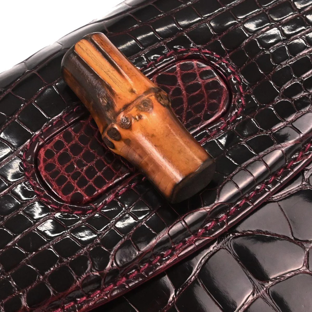 Gucci * Purple Crocodile Bamboo 2way Shoulder Handbag - Image 5