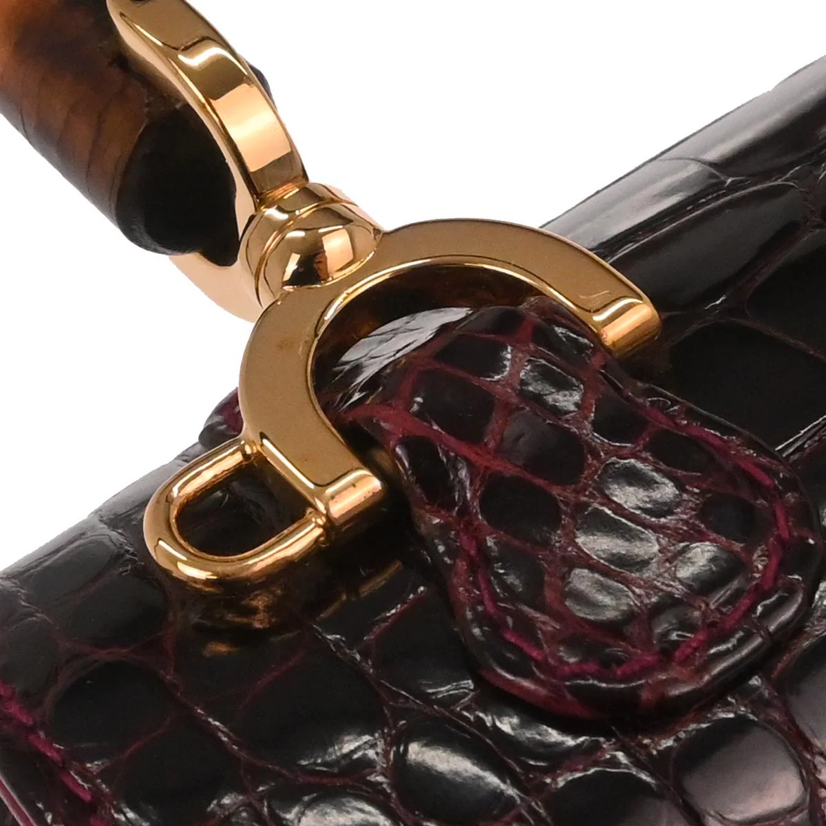 Gucci * Purple Crocodile Bamboo 2way Shoulder Handbag - Image 6