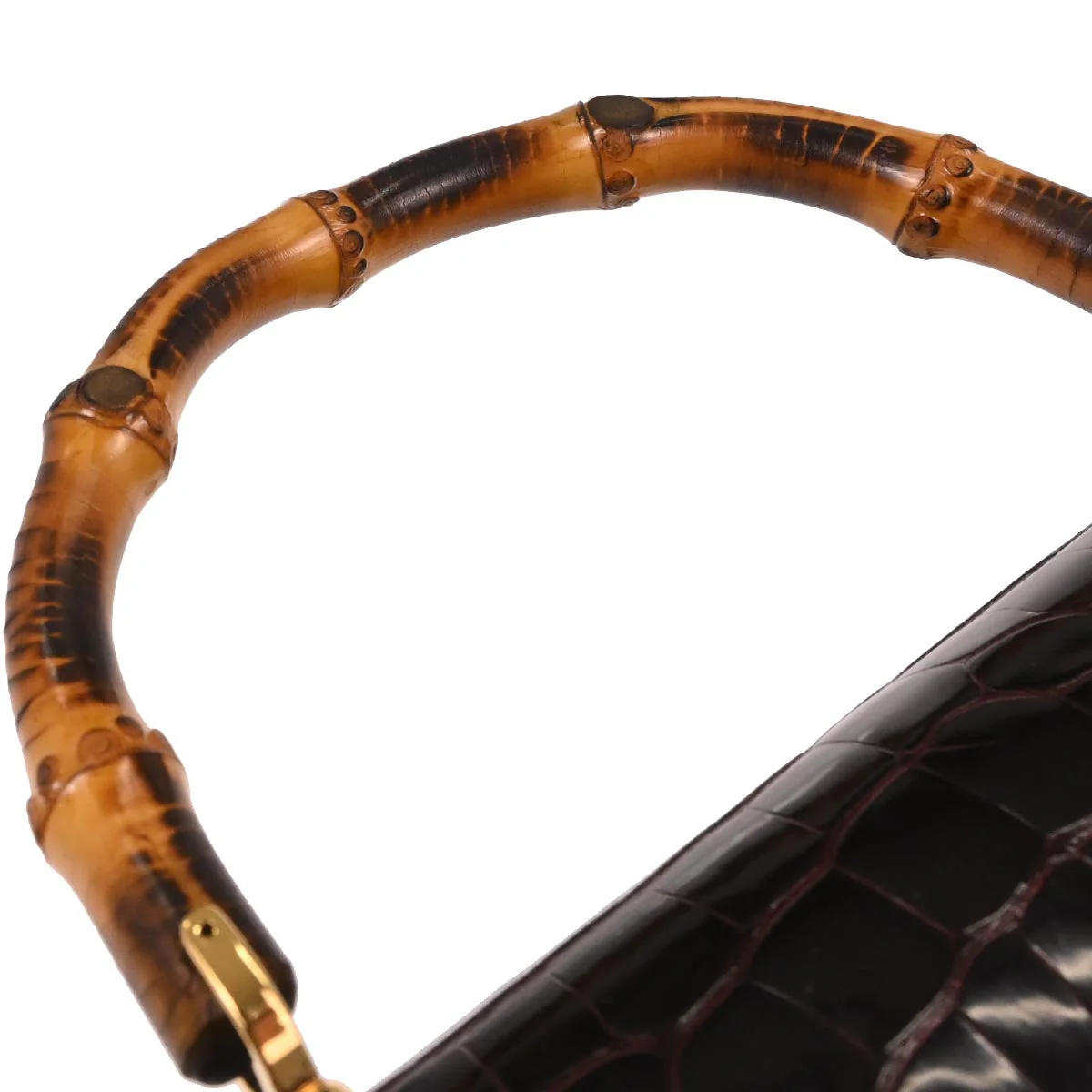 Gucci * Purple Crocodile Bamboo 2way Shoulder Handbag - Image 7