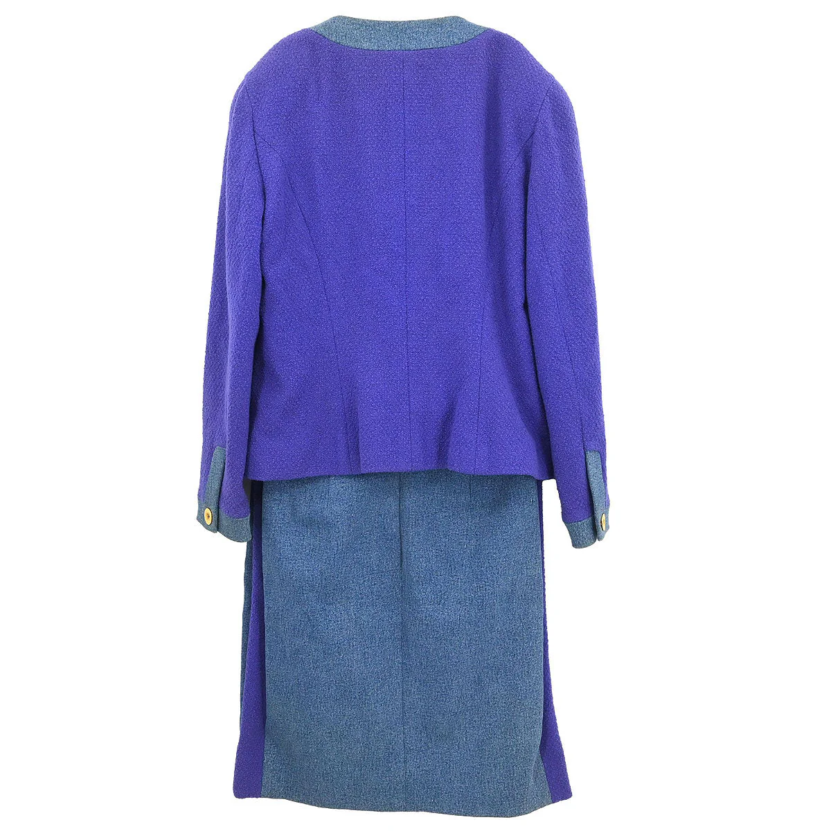 Chanel 1991 Setup Suit Denim Jacket Skirt Purple Blue #42 - Image 2