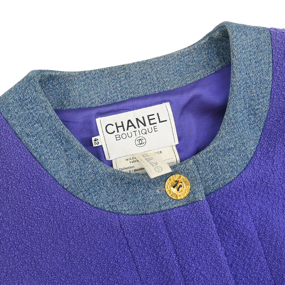 Chanel 1991 Setup Suit Denim Jacket Skirt Purple Blue #42 - Image 3