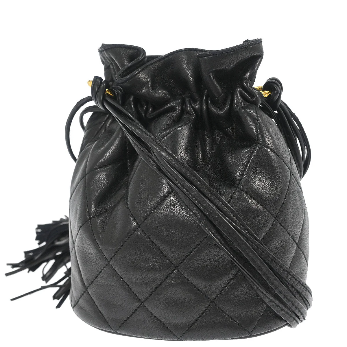 Chanel 1989-1991 Black Lambskin Bucket Tassel Drawstring Shoulder Bag - Image 2