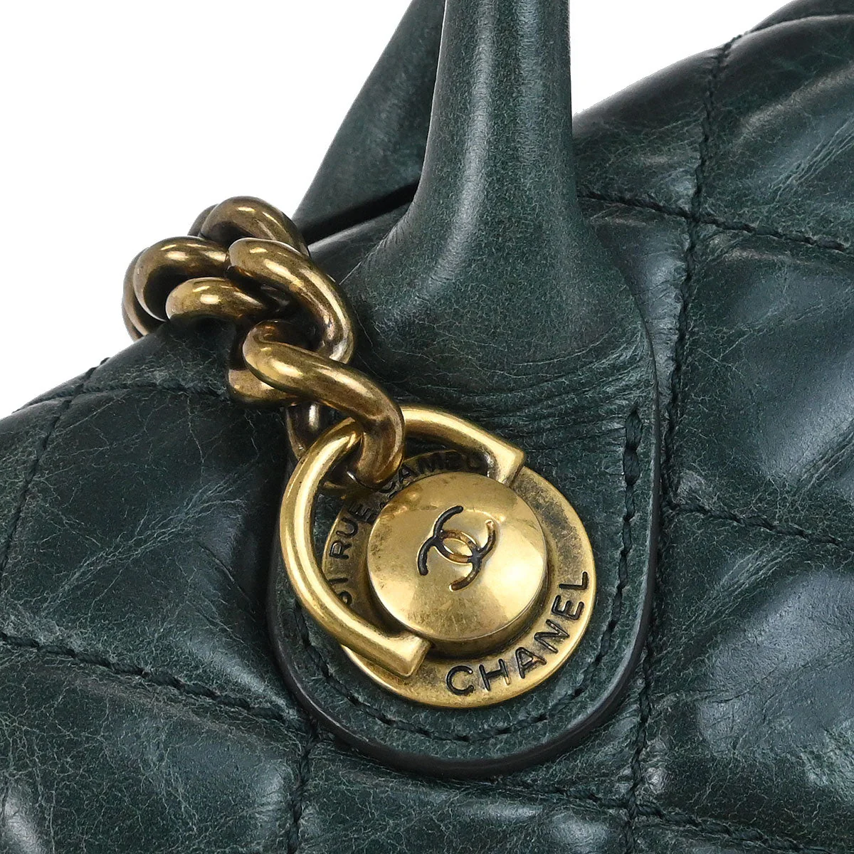 Chanel 2014 Green Calfskin Castle Rock Top Handle 2way Shoulder Handbag - Image 4