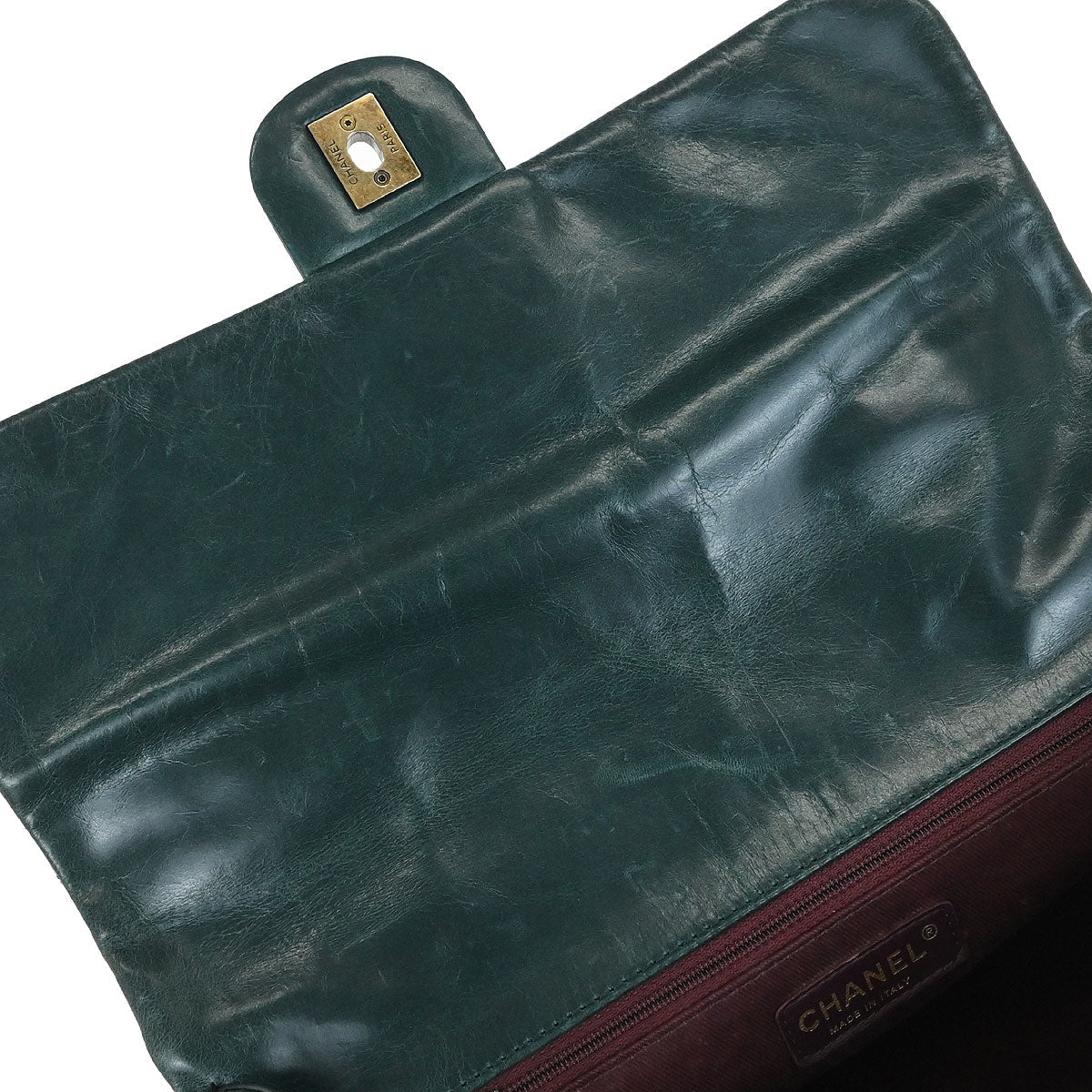 Chanel 2014 Green Calfskin Castle Rock Top Handle 2way Shoulder Handbag - Image 7