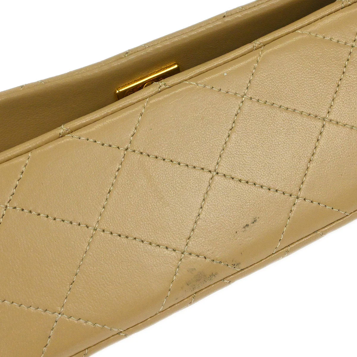 Chanel 1989-1991 Beige Lambskin Turnlock Mini Full Flap Shoulder Bag - Image 3