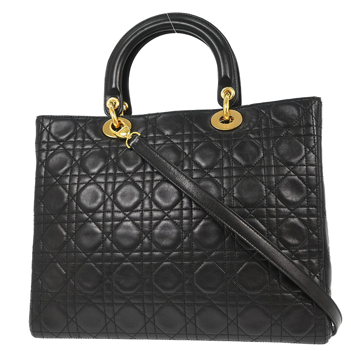 Christian Dior Black Lambskin Large Lady Dior Cannage 2way Shoulder Handbag - Image 2