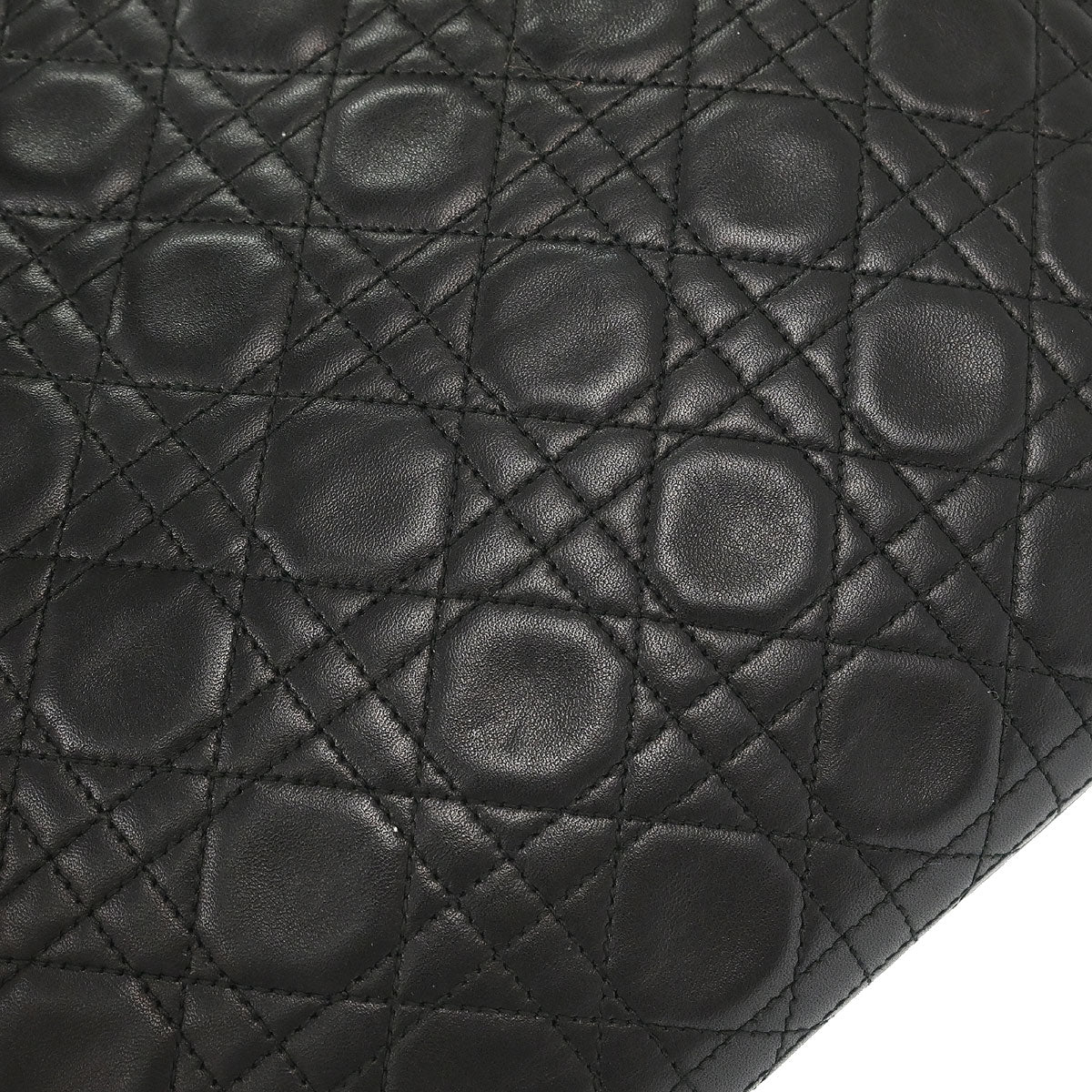 Christian Dior Black Lambskin Large Lady Dior Cannage 2way Shoulder Handbag - Image 4