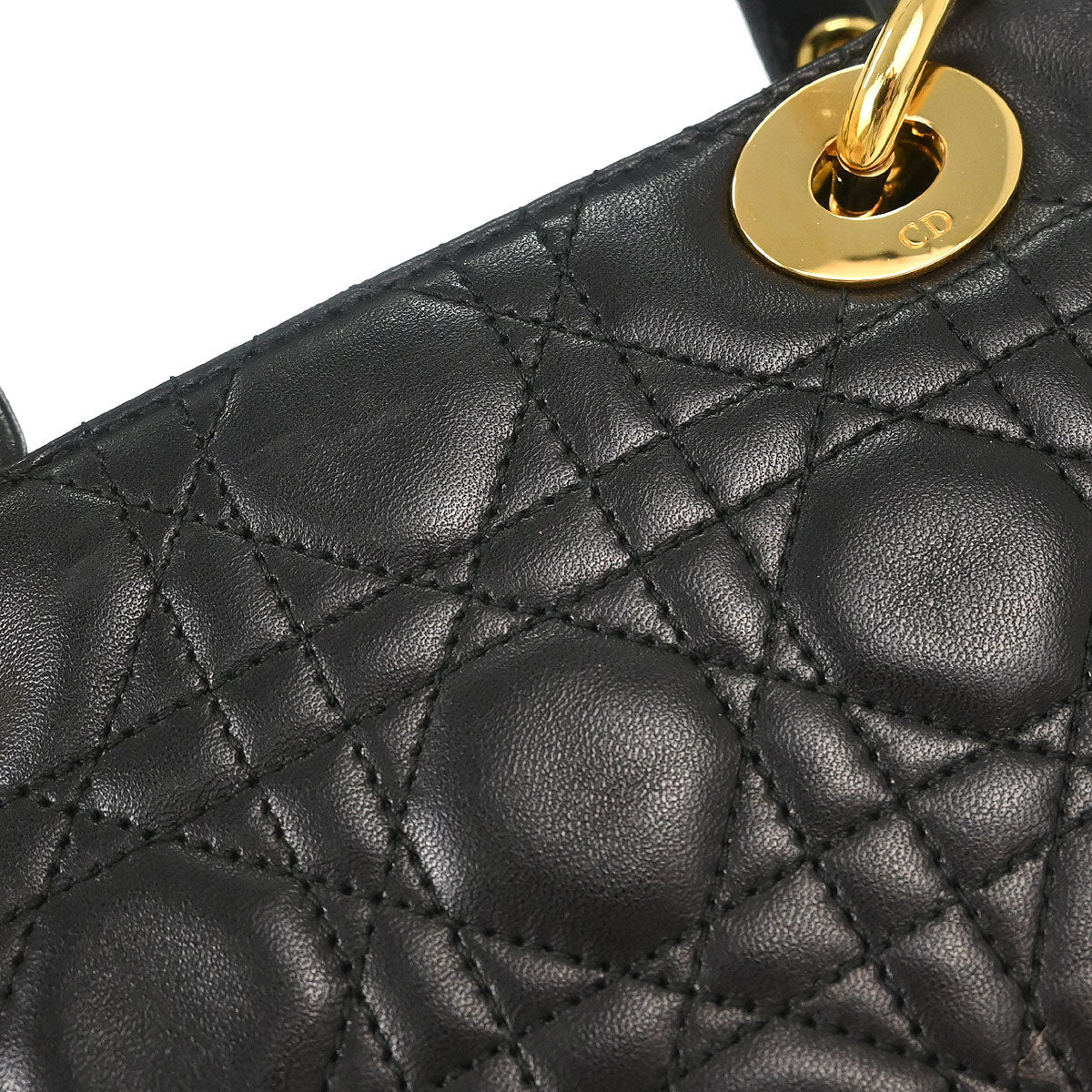 Christian Dior Black Lambskin Large Lady Dior Cannage 2way Shoulder Handbag - Image 5