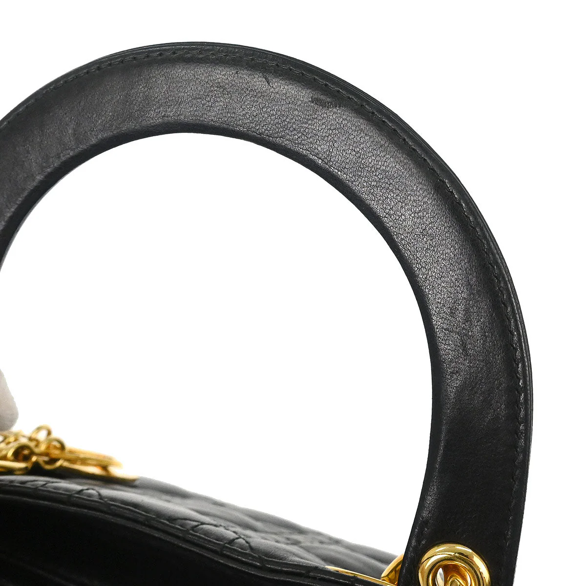 Christian Dior Black Lambskin Large Lady Dior Cannage 2way Shoulder Handbag - Image 7