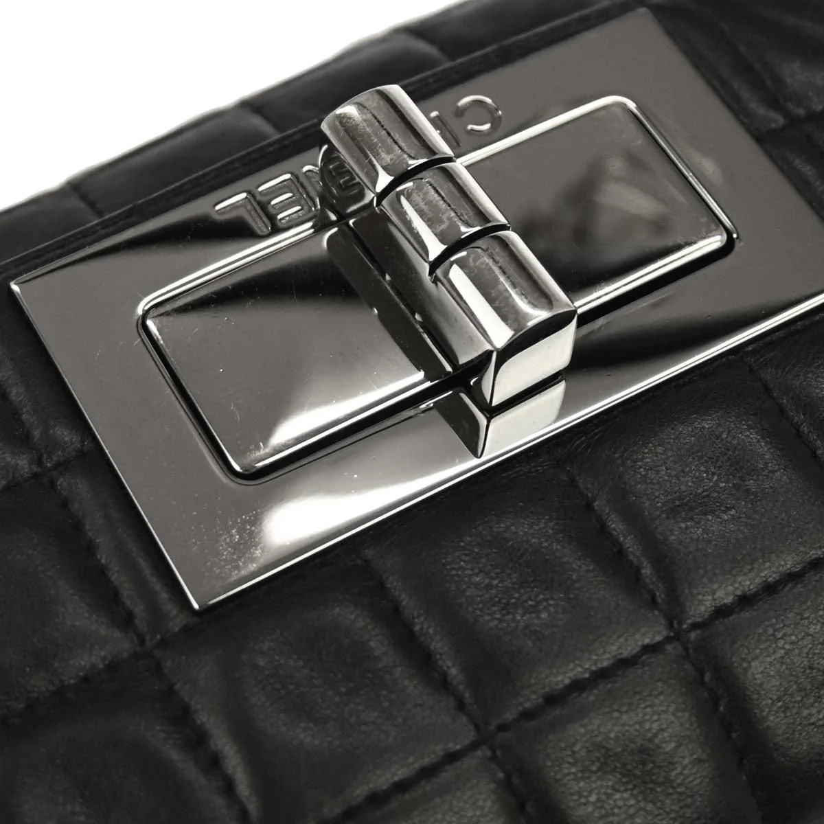 Chanel 2005-2006 Black Lambskin Choco Bar Mademoiselle Lock Handbag - Image 5