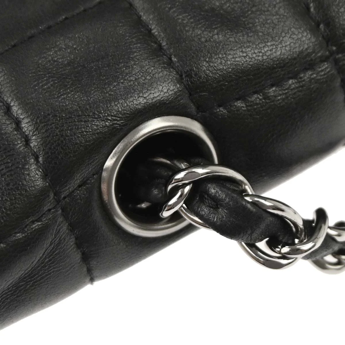 Chanel 2005-2006 Black Lambskin Choco Bar Mademoiselle Lock Handbag - Image 6