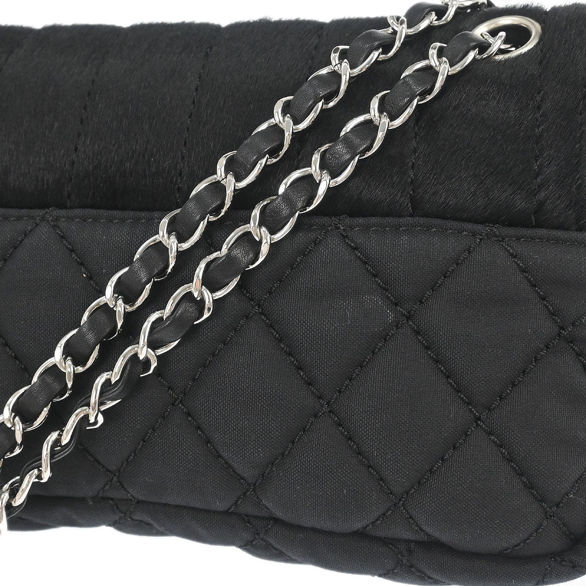 Chanel 2005-2006 Black Pony Hair Canvas Sport Line Flap Chain Shoulder Bag - Image 5