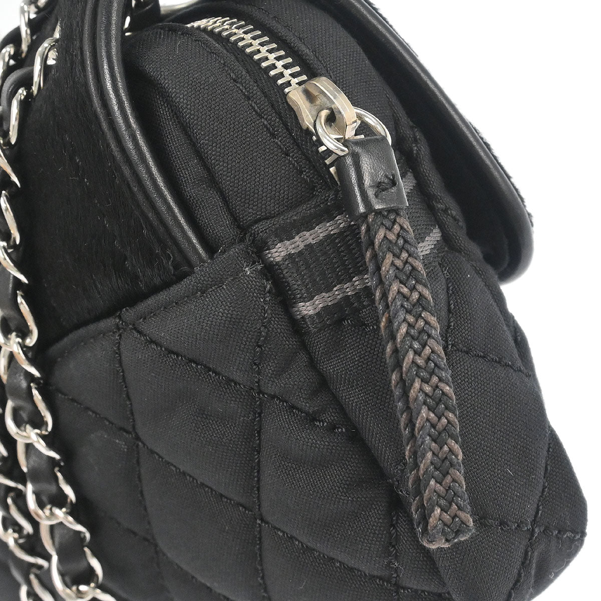 Chanel 2005-2006 Black Pony Hair Canvas Sport Line Flap Chain Shoulder Bag - Image 6