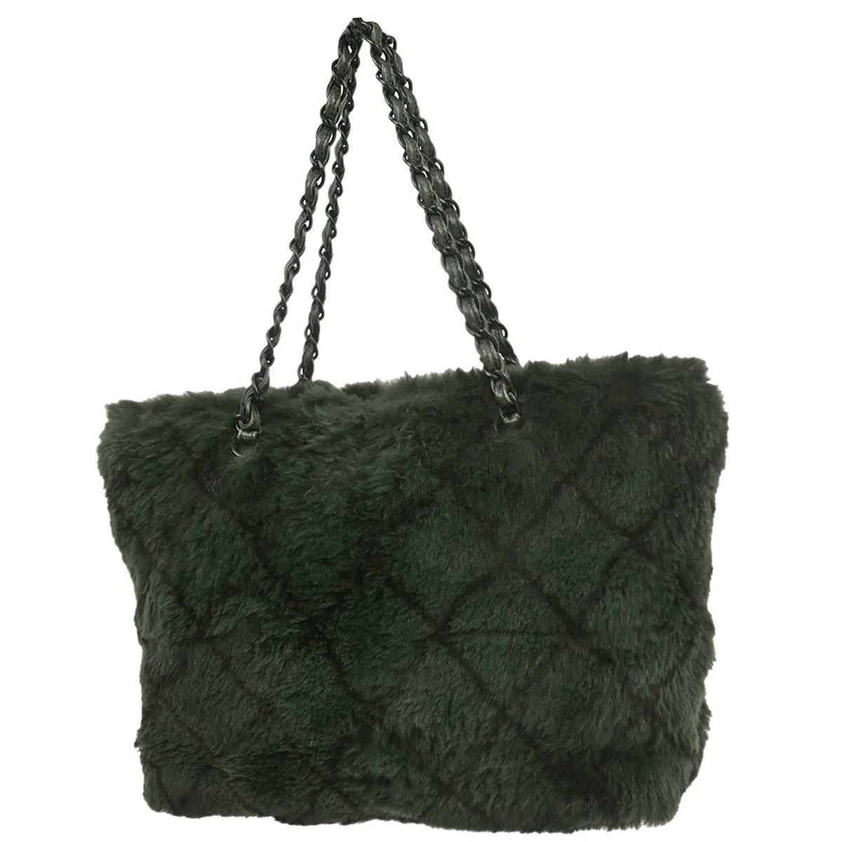 Chanel 2000-2002 Dark Green Lapin Fur Tote Shoulder Bag - Image 2