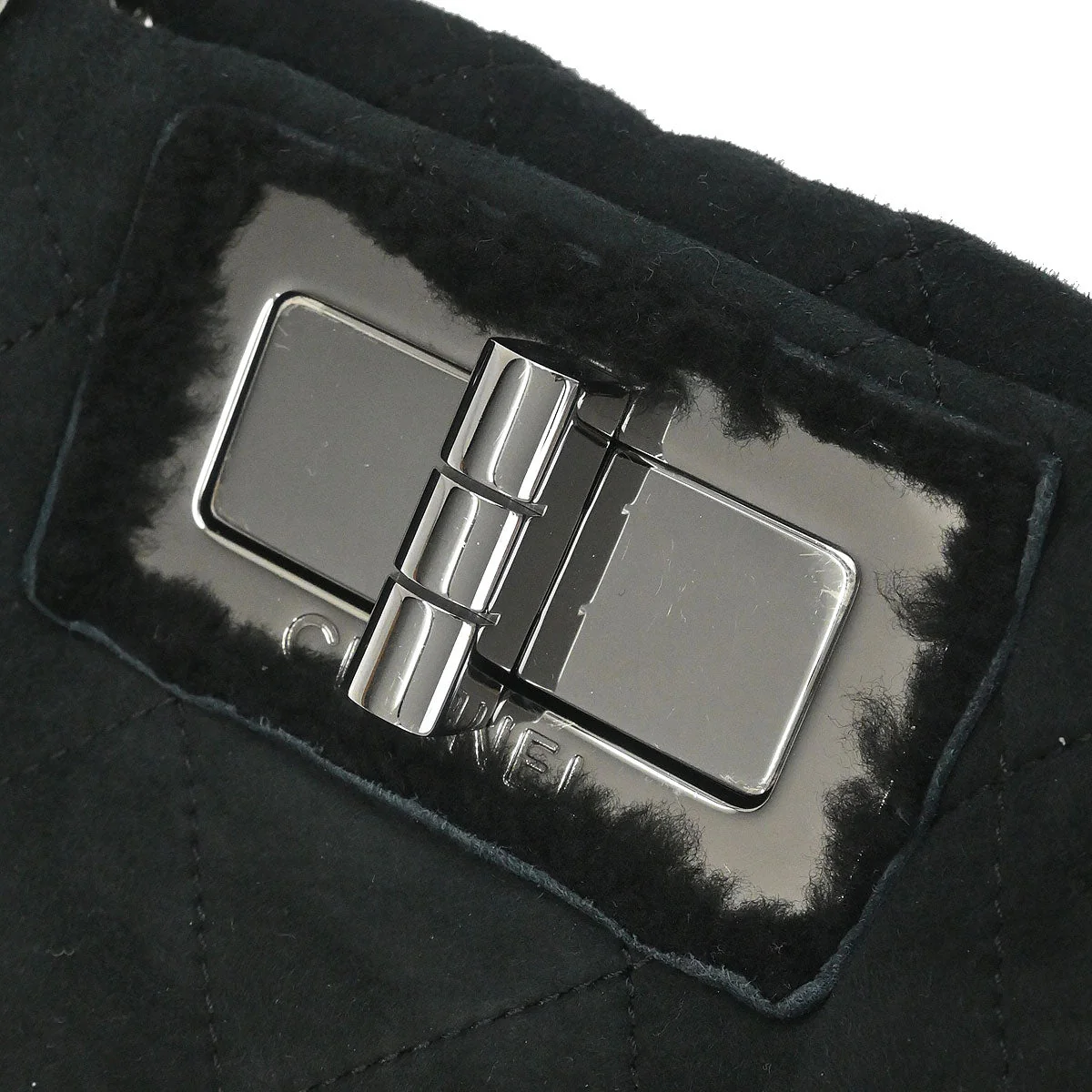 Chanel 2005-2006 Black Mouton Mademoiselle Lock Chain Handbag - Image 6