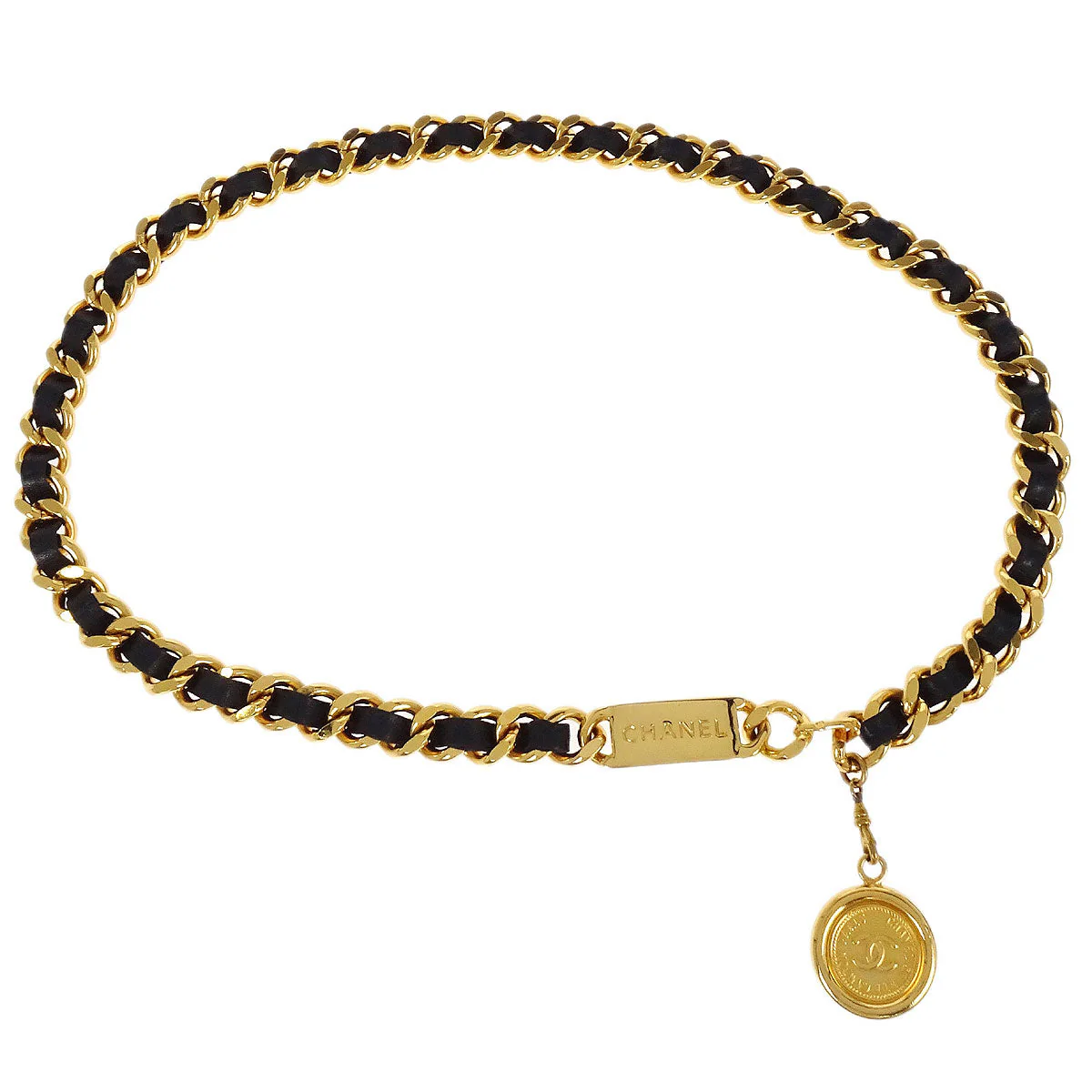 Chanel Chain Belt Medallion Gold Black 95A Small Good