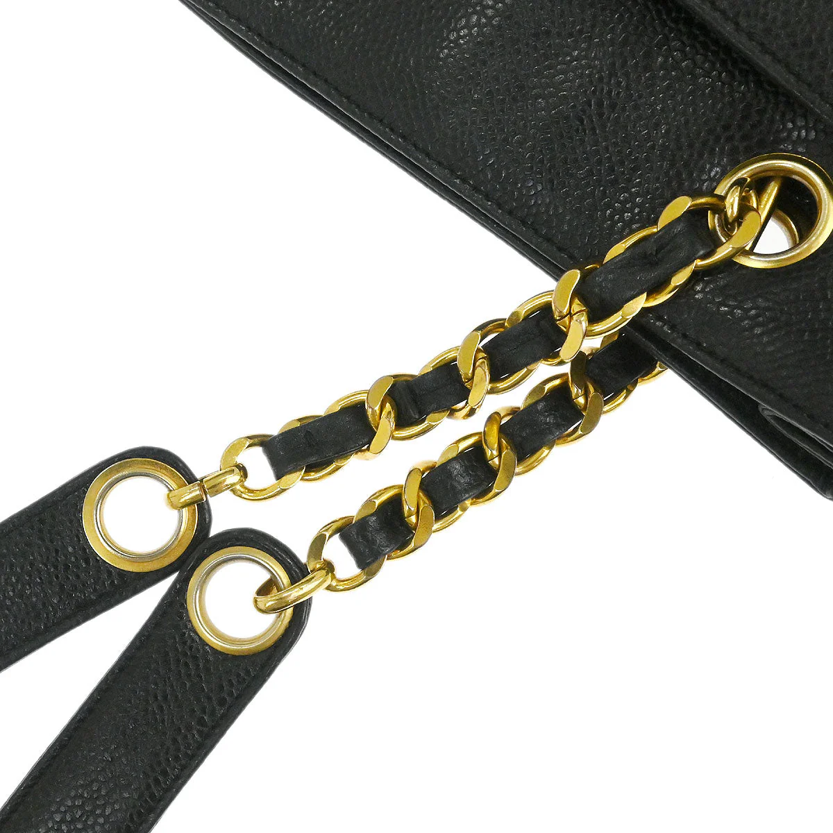 Chanel 1994-1996 Black Caviar Skin Chain Shoulder Tote Bag - Image 6