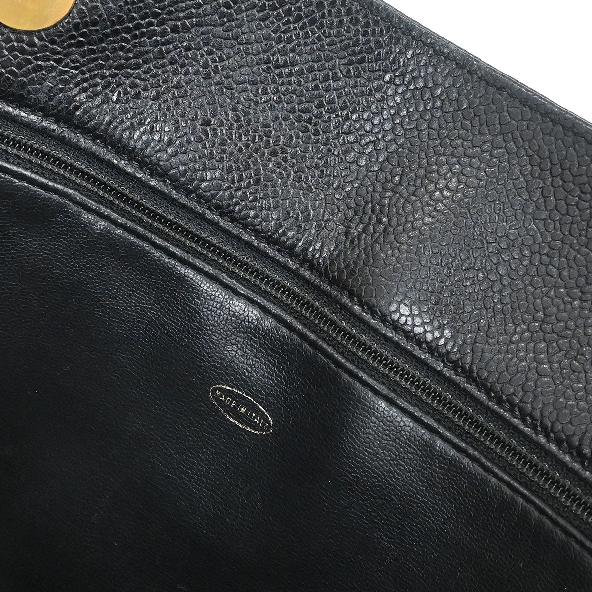 Chanel 1994-1996 Black Caviar Skin Chain Shoulder Tote Bag - Image 8