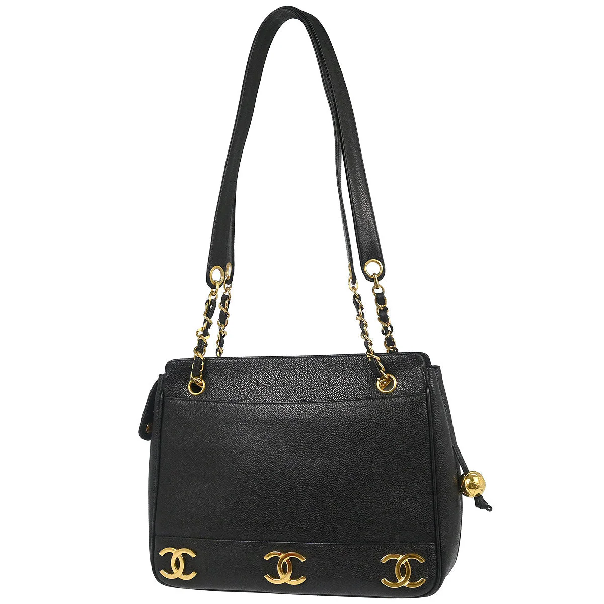 Chanel 1994-1996 Black Caviar Skin Triple CC Shoulder Tote Bag - Image 2