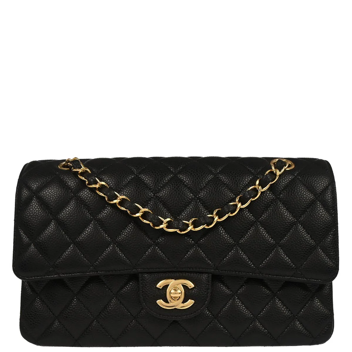 Chanel 2017 Black Caviar Skin Medium Classic Double Flap Shoulder Bag
