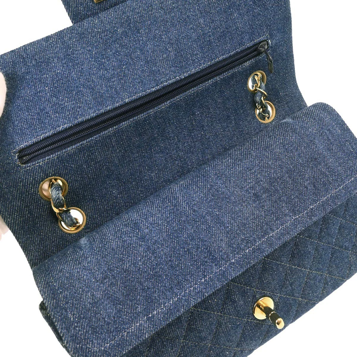 Chanel Blue Denim Medium Classic Double Flap Shoulder Bag - Image 7
