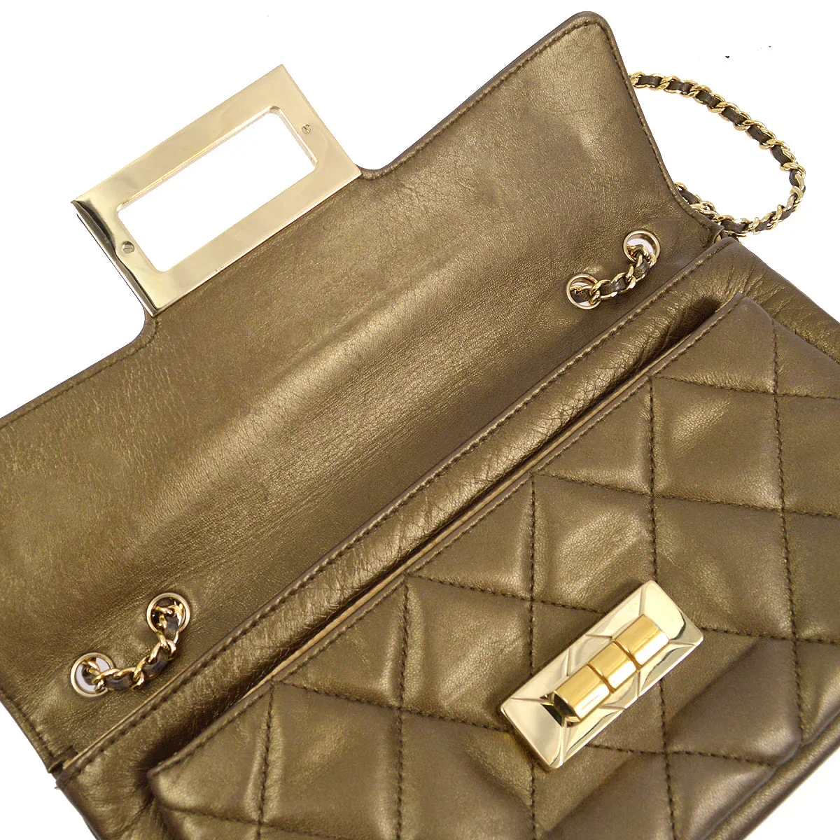 Chanel 2004-2005 Bronze Lambskin Mademoiselle Lock Shoulder Bag - Image 9