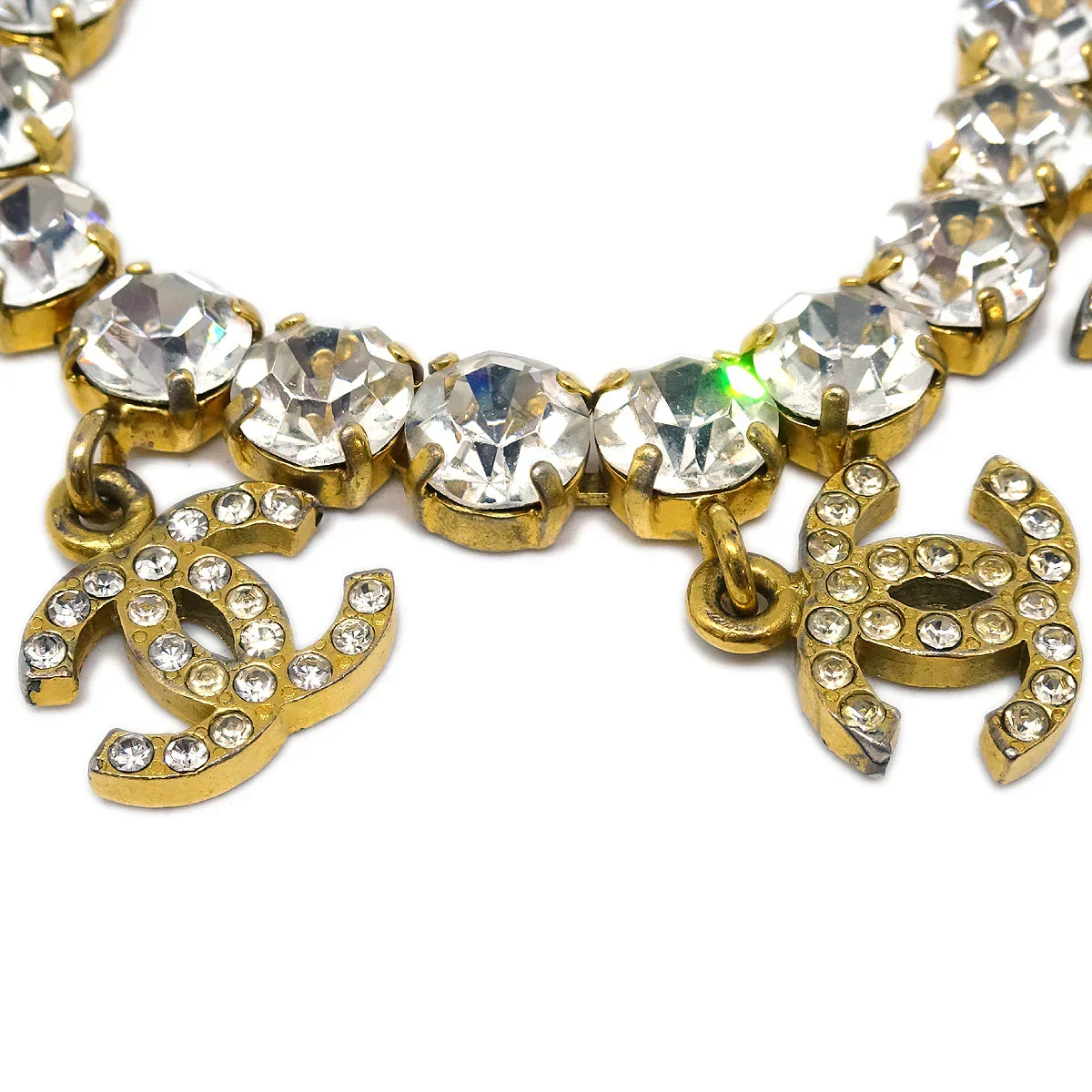 Chanel Rhinestone Chain Bracelet Gold 95P - Image 3