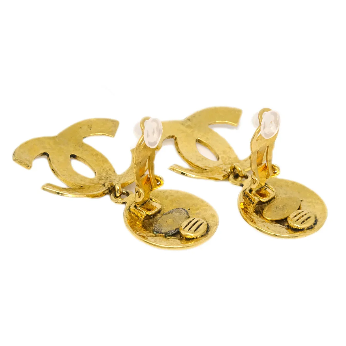 Chanel 1994 Quilted CC Dangle Earrings Clip-On Gold Small - Image 2