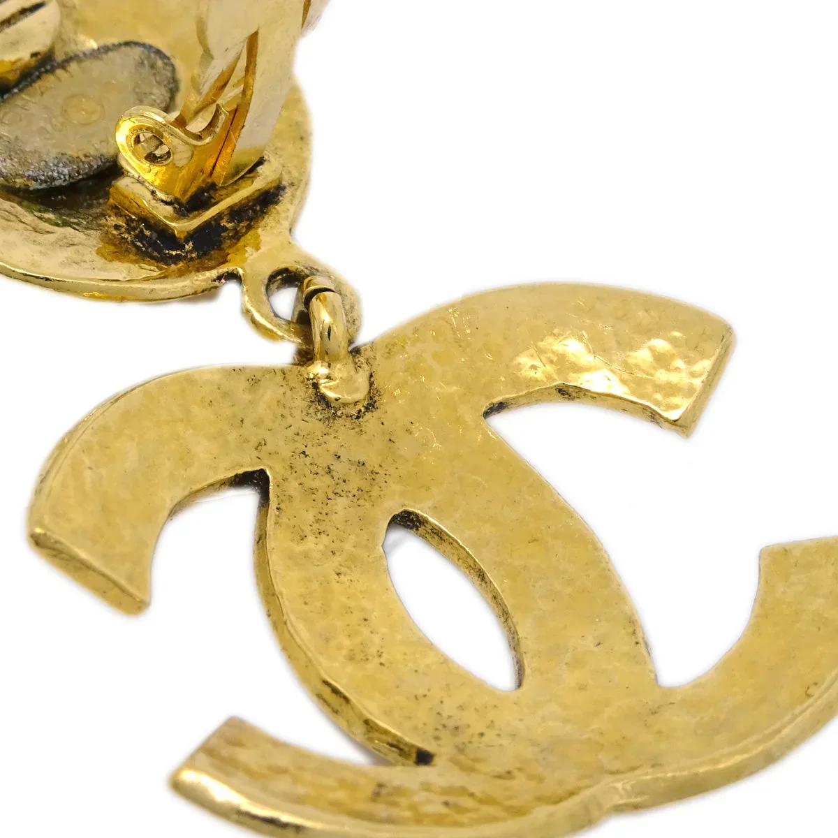 Chanel 1994 Quilted CC Dangle Earrings Clip-On Gold Small - Image 3