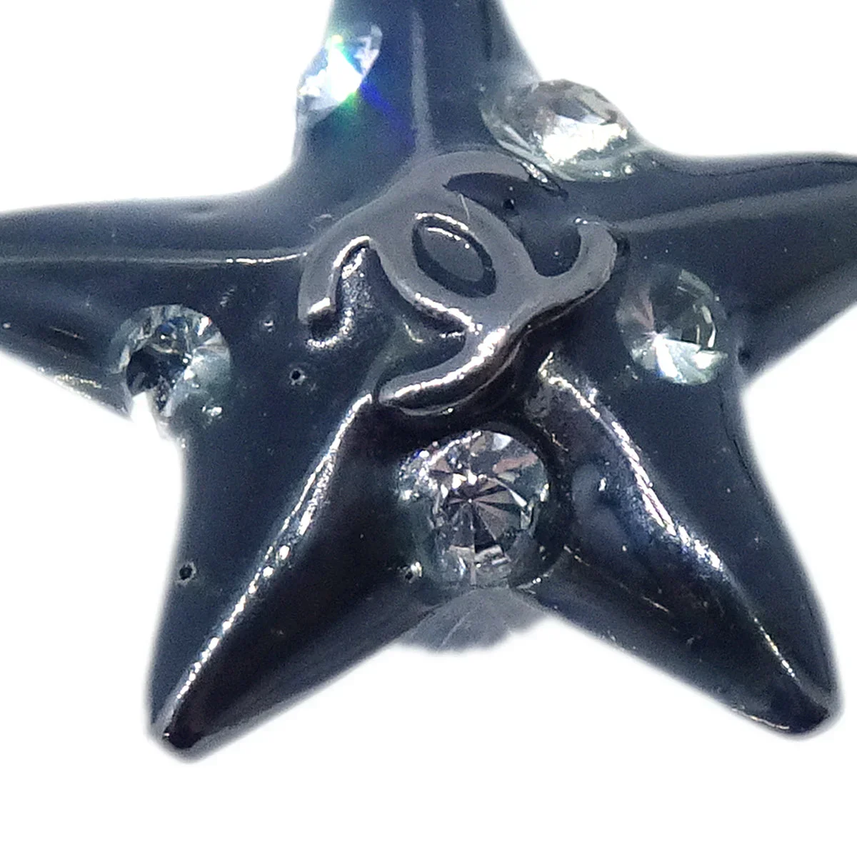 Chanel Star Rhinestone Piercing Earrings Black 03A - Image 2