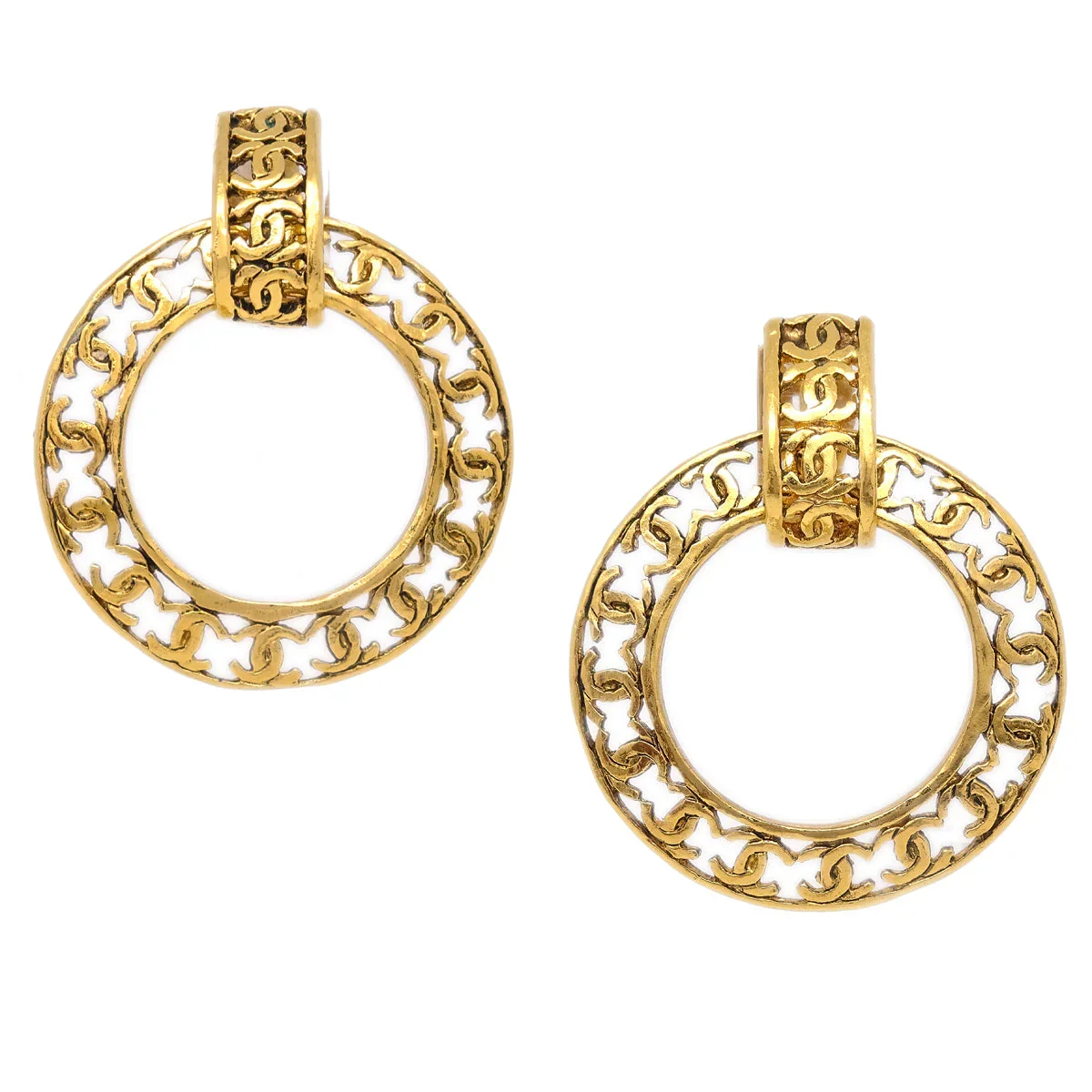 Chanel Gold Dangle Hoop Earrings Clip-On 25
