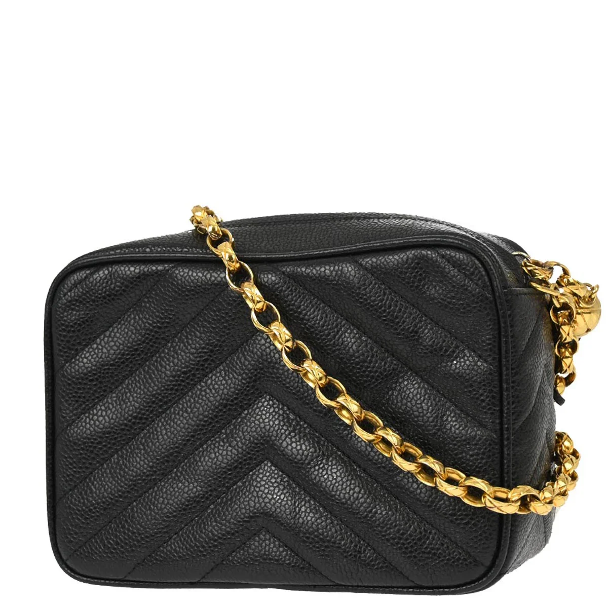 Chanel 1991-1994 Black Caviar Chevron Camera Bag Mini - Image 2